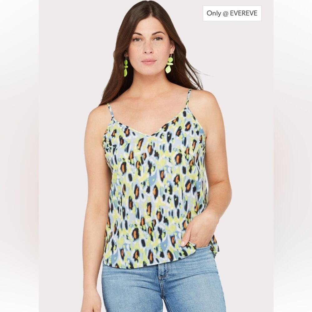 Evereve Allison Joy Mia Multicolor Leopard Sleeveless V Neck‎ Cami Tank Top Sz M